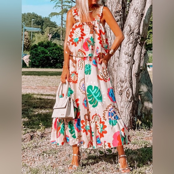 Printed Ruffle Hem Layered Dress - Picture 1 of 4